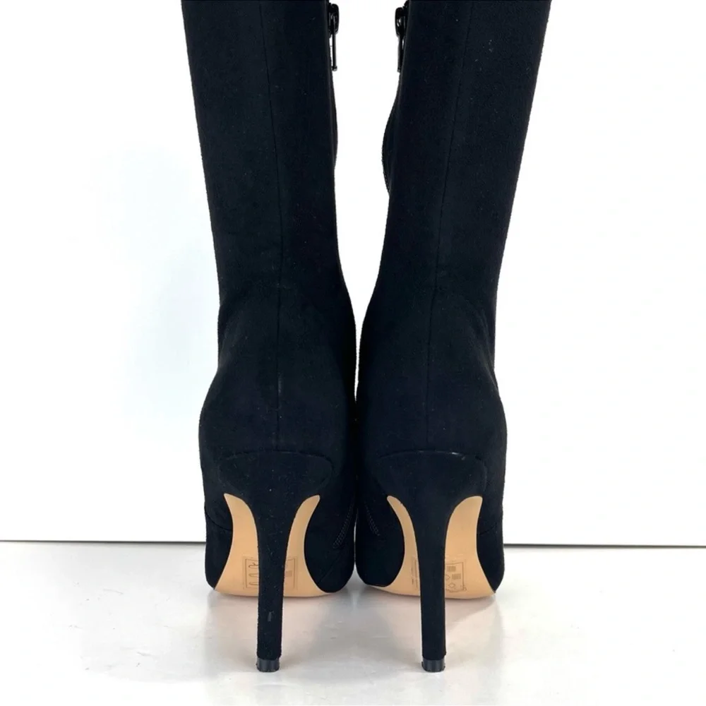 Aldo Vegan Suede Pointed Toe Thigh High Heeled Zip Boots